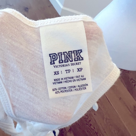 Victoria Secret PINK Rhinestone Bling Racerback Logo Tank Top (White) - Size XS - Picture 3 of 3